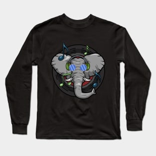Funny elephant is listen music Long Sleeve T-Shirt